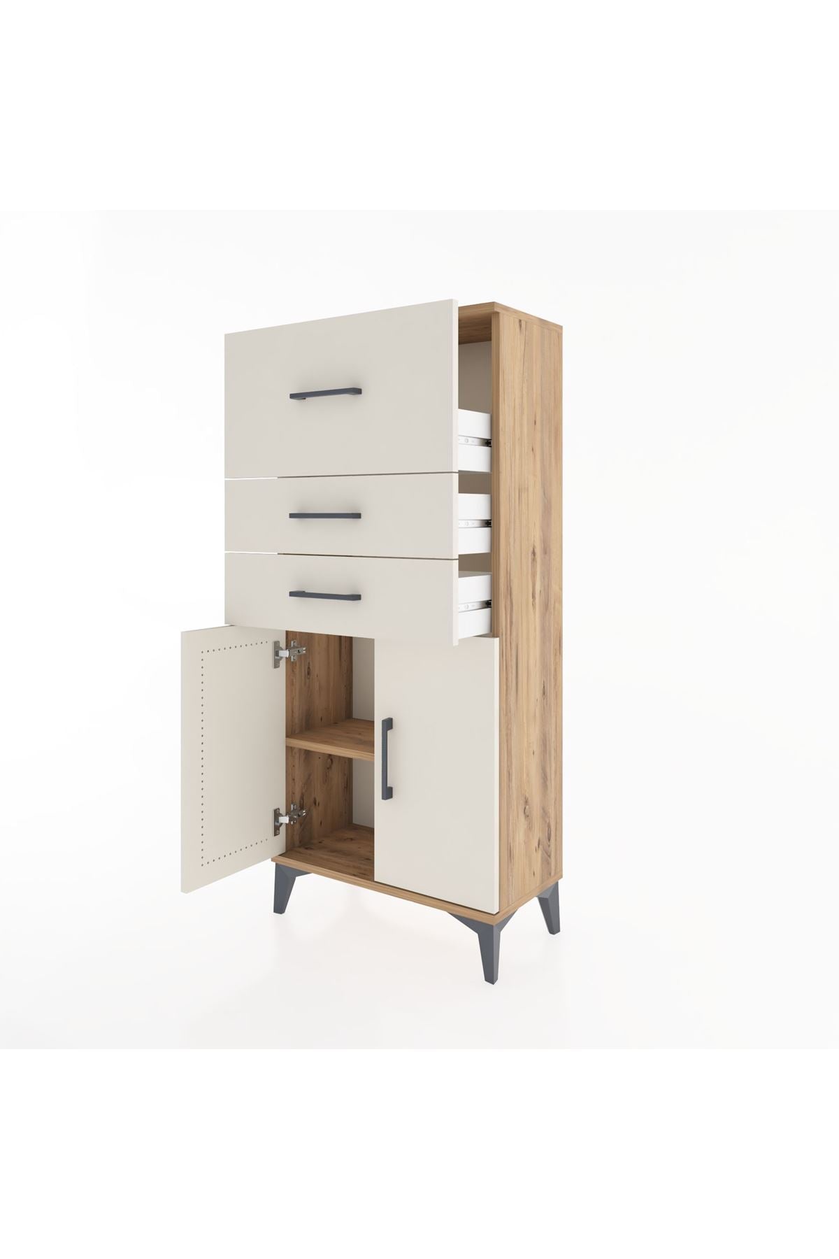 Hyperion Dolap Tek Raflı 3 Çekmeceli 2 Kapaklı 60x44x134 - S50M077V7B