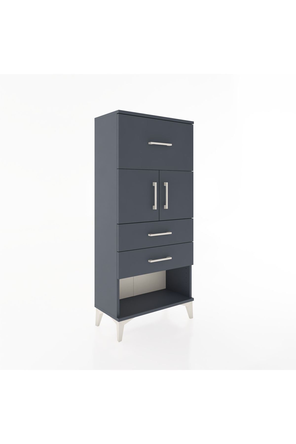 Hyperion Dolap 2 Raflı 3 Çekmeceli 2 Kapaklı 60x44x134 Antrasit-Antrasit