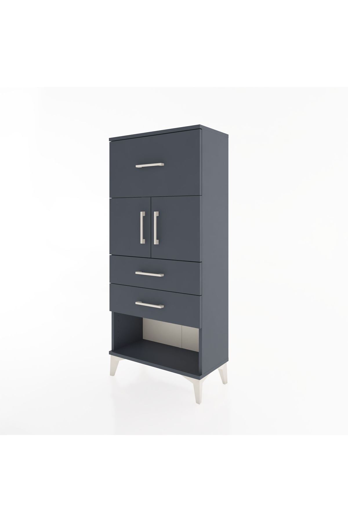 Hyperion Dolap 2 Raflı 3 Çekmeceli 2 Kapaklı 60x44x134 Antrasit-Antrasit