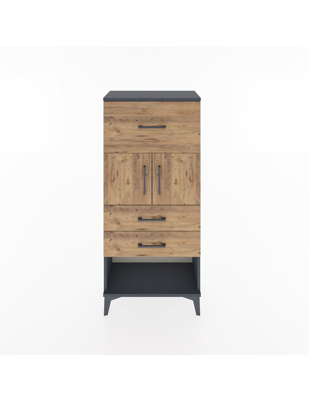 Hyperion Dolap 2 Raflı 3 Çekmeceli 2 Kapaklı 60x44x134 Antrasit-Çam