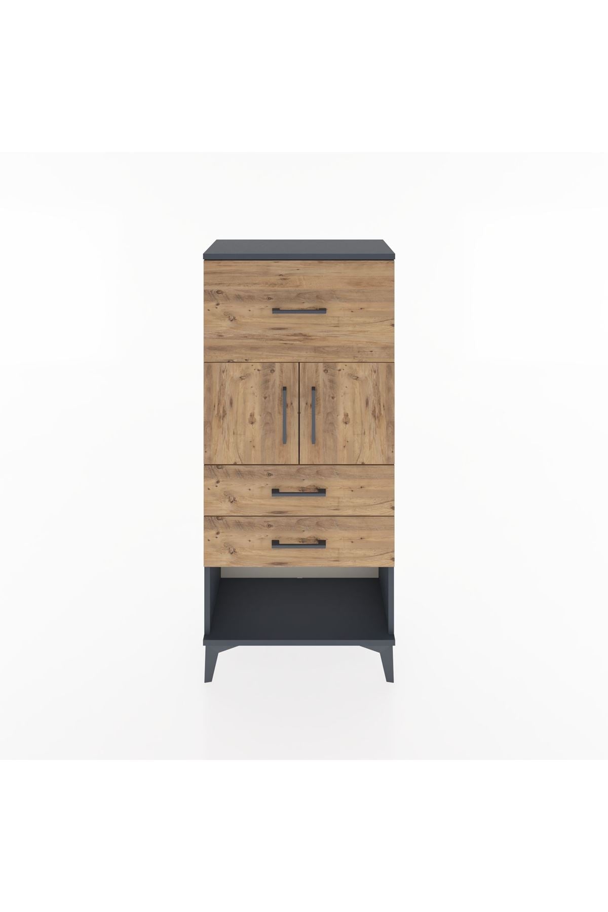 Hyperion Dolap 2 Raflı 3 Çekmeceli 2 Kapaklı 60x44x134 Antrasit-Çam