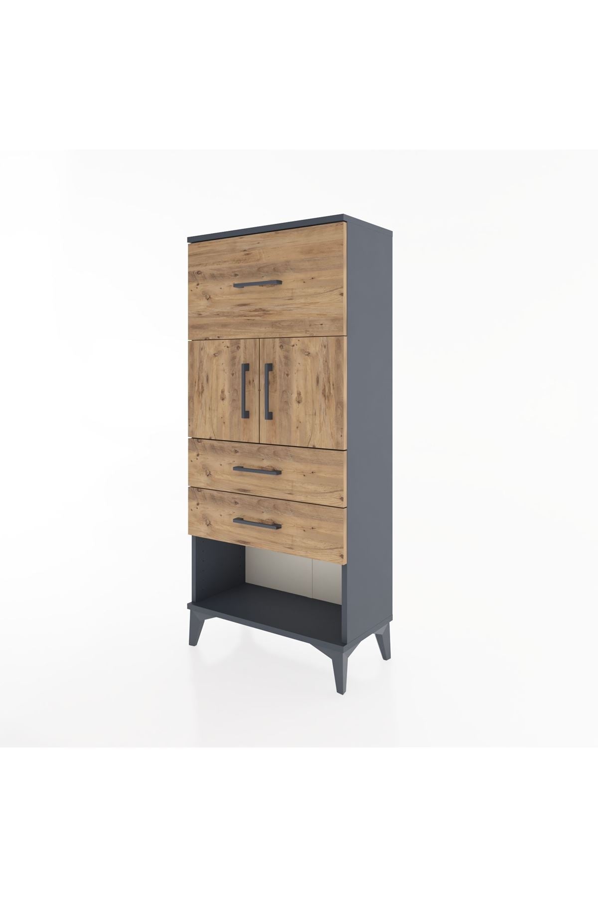 Hyperion Dolap 2 Raflı 3 Çekmeceli 2 Kapaklı 60x44x134 Antrasit-Çam