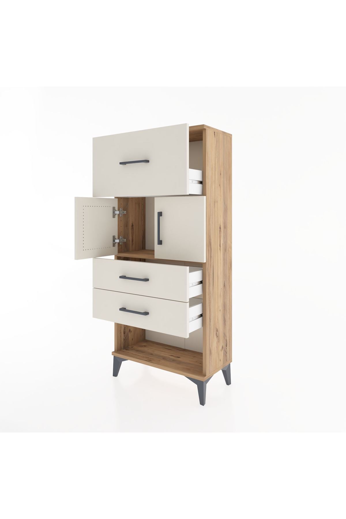 Hyperion Dolap 2 Raflı 3 Çekmeceli 2 Kapaklı 60x44x134 Çam-Aytaşı