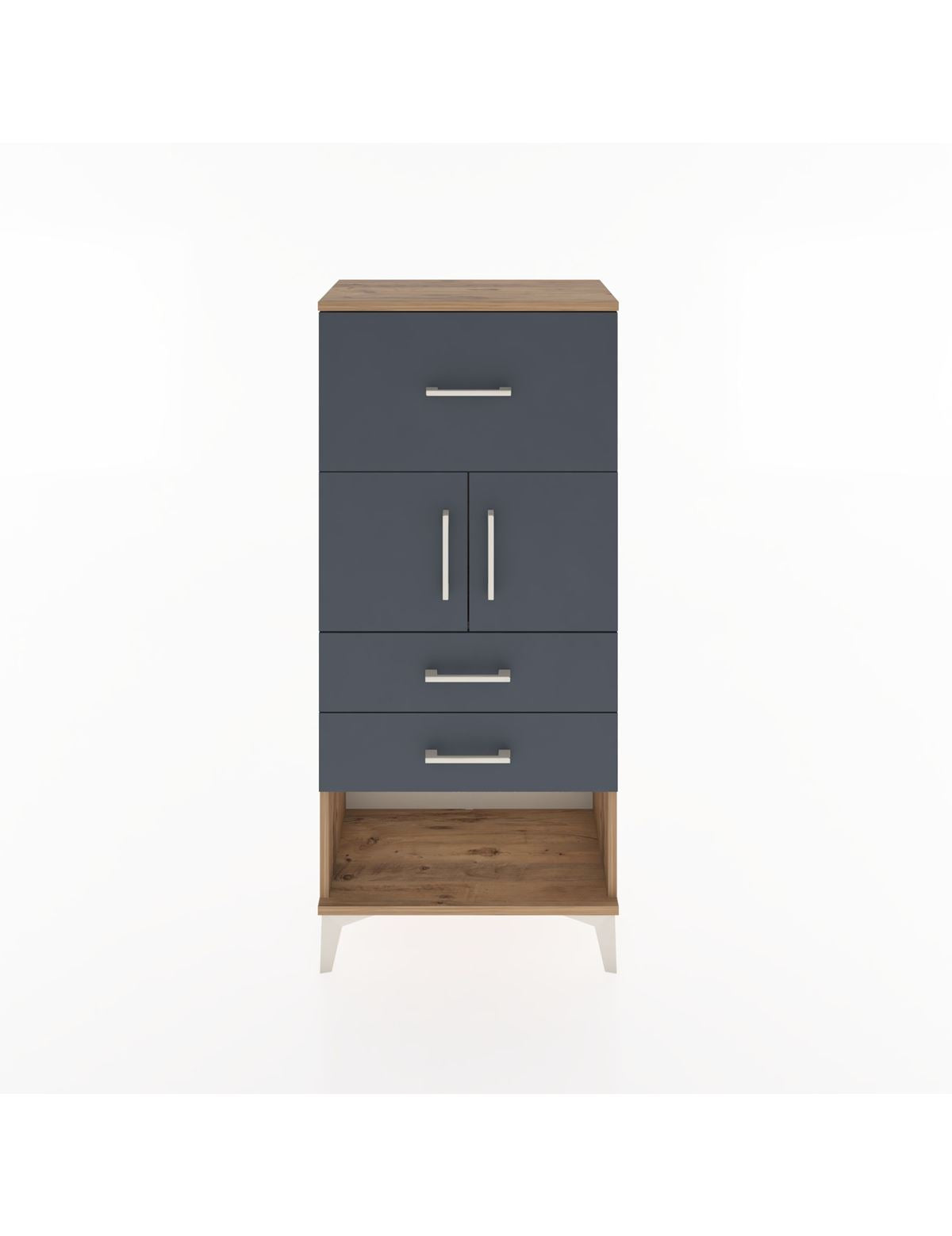 Hyperion Dolap 2 Raflı 3 Çekmeceli 2 Kapaklı 60x44x134 Çam-Antrasit