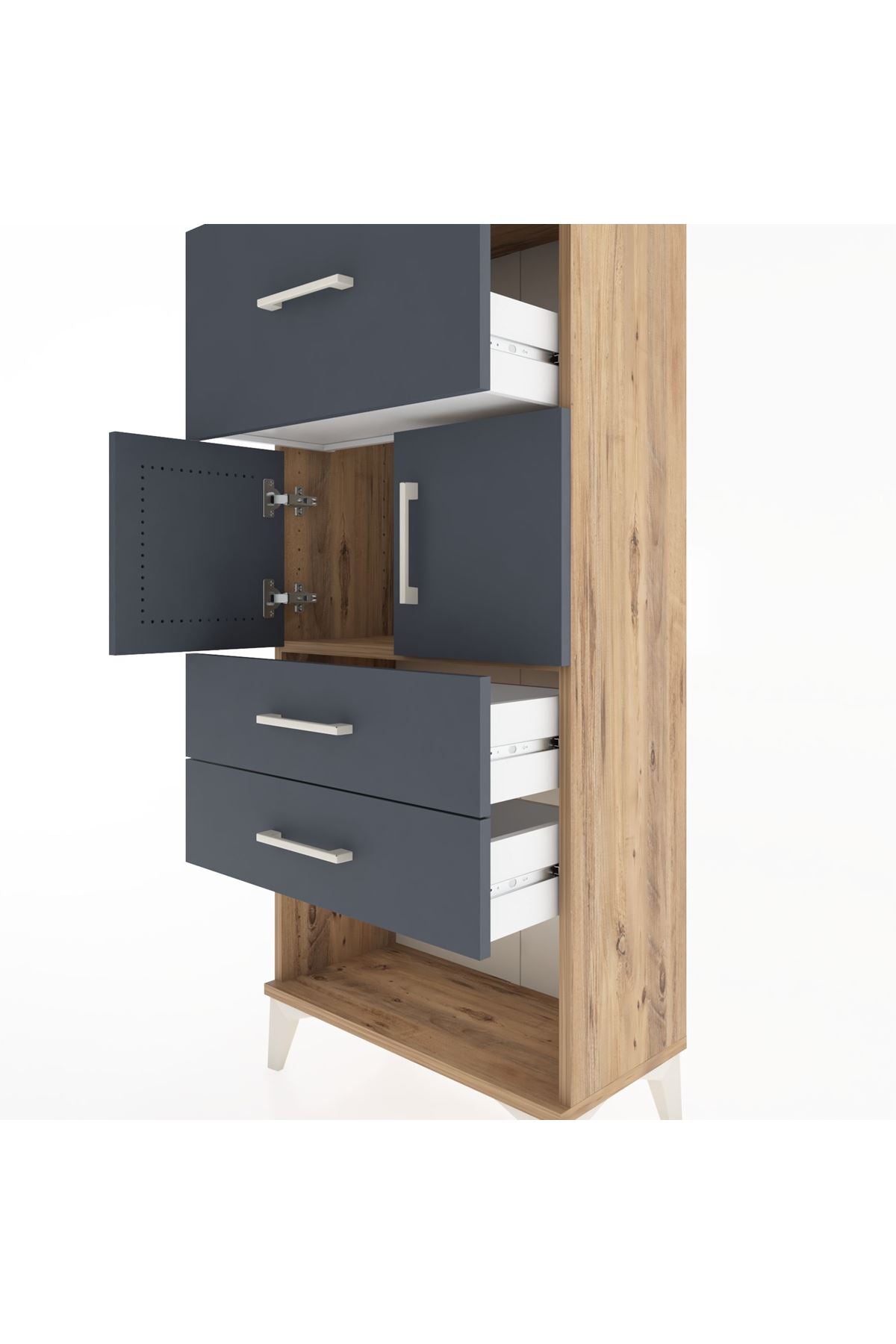 Hyperion Dolap 2 Raflı 3 Çekmeceli 2 Kapaklı 60x44x134 Çam-Antrasit