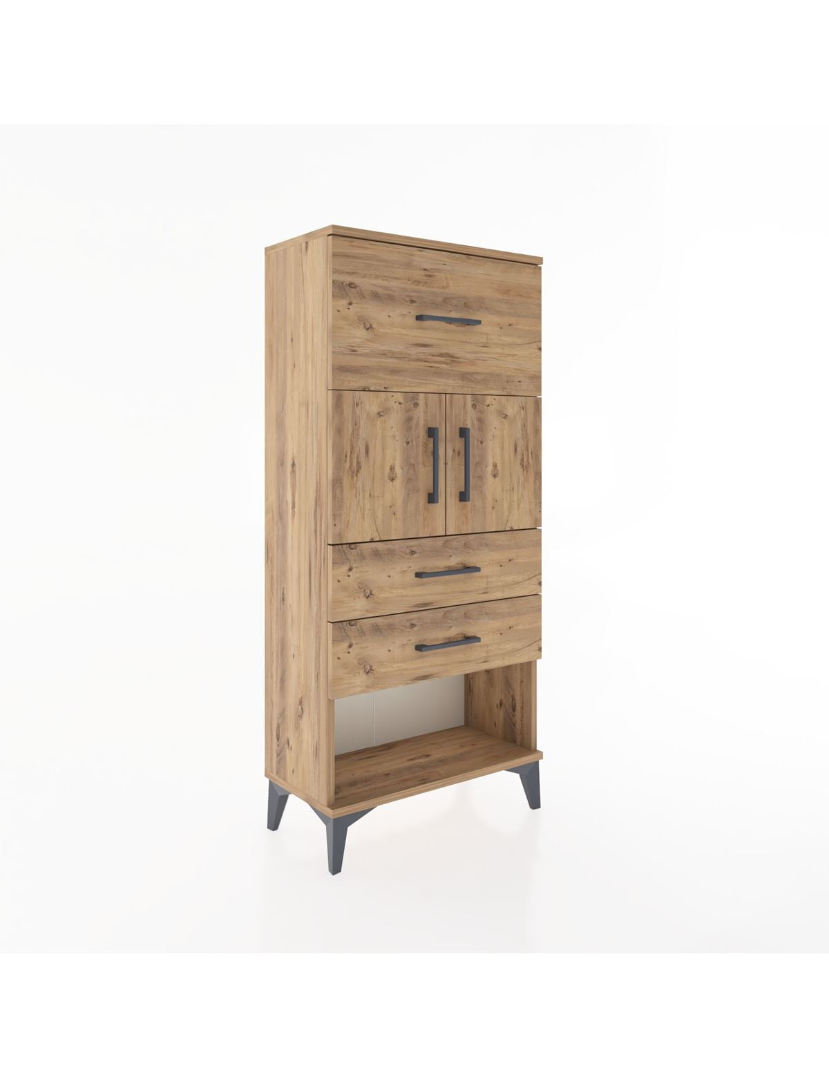 Hyperion Dolap 2 Raflı 3 Çekmeceli 2 Kapaklı 60x44x134 Çam-Çam