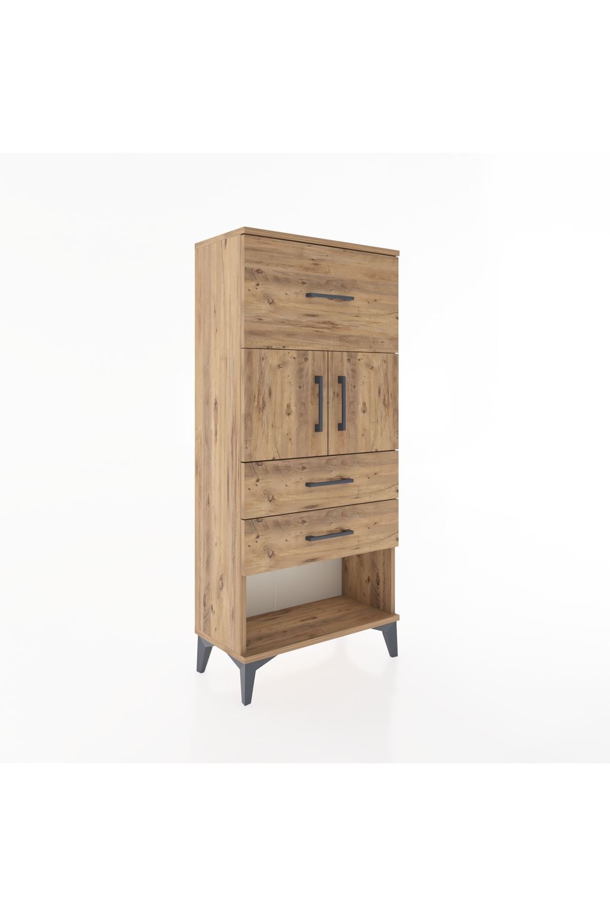 Hyperion Dolap 2 Raflı 3 Çekmeceli 2 Kapaklı 60x44x134 Çam-Çam