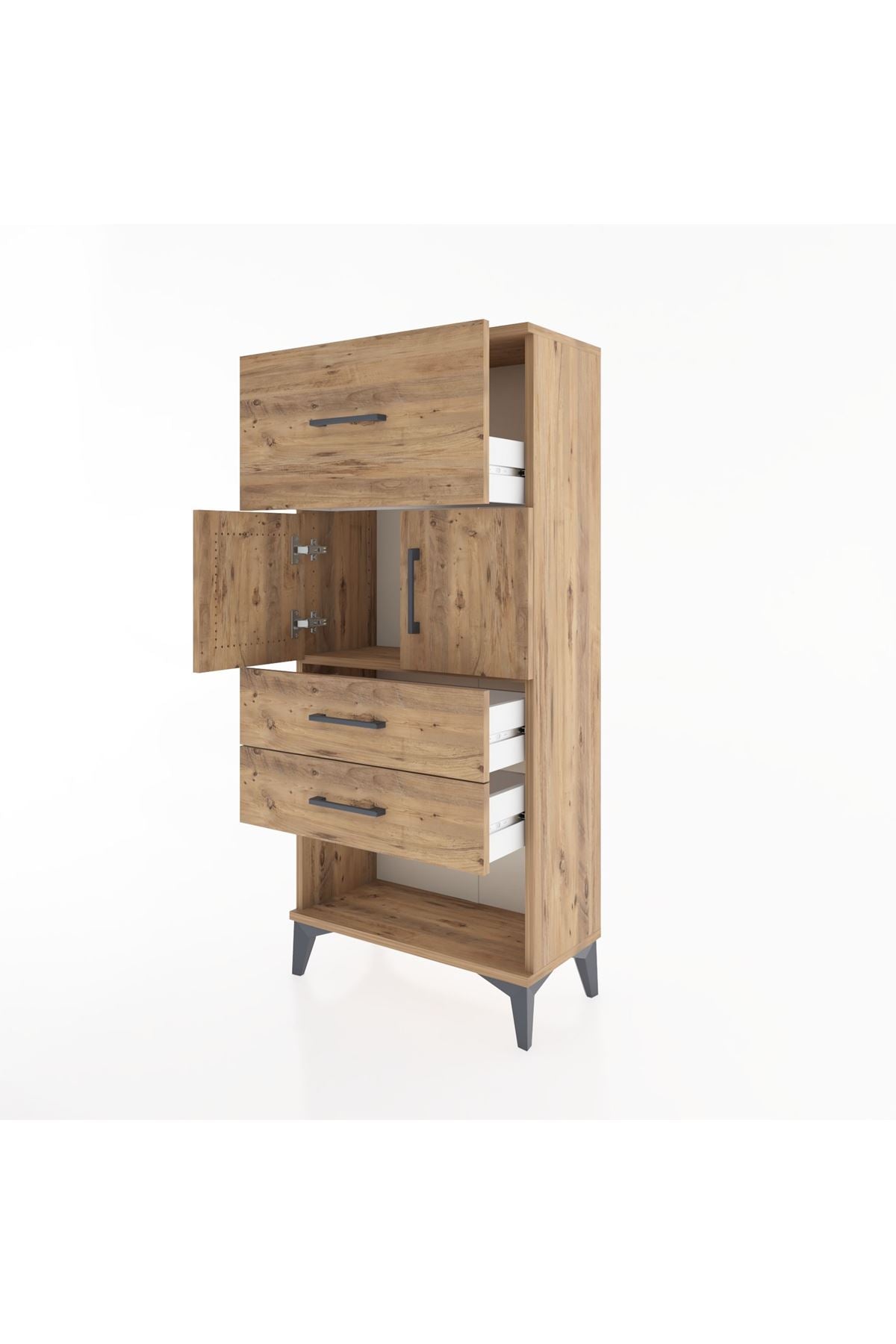 Hyperion Dolap 2 Raflı 3 Çekmeceli 2 Kapaklı 60x44x134 Çam-Çam