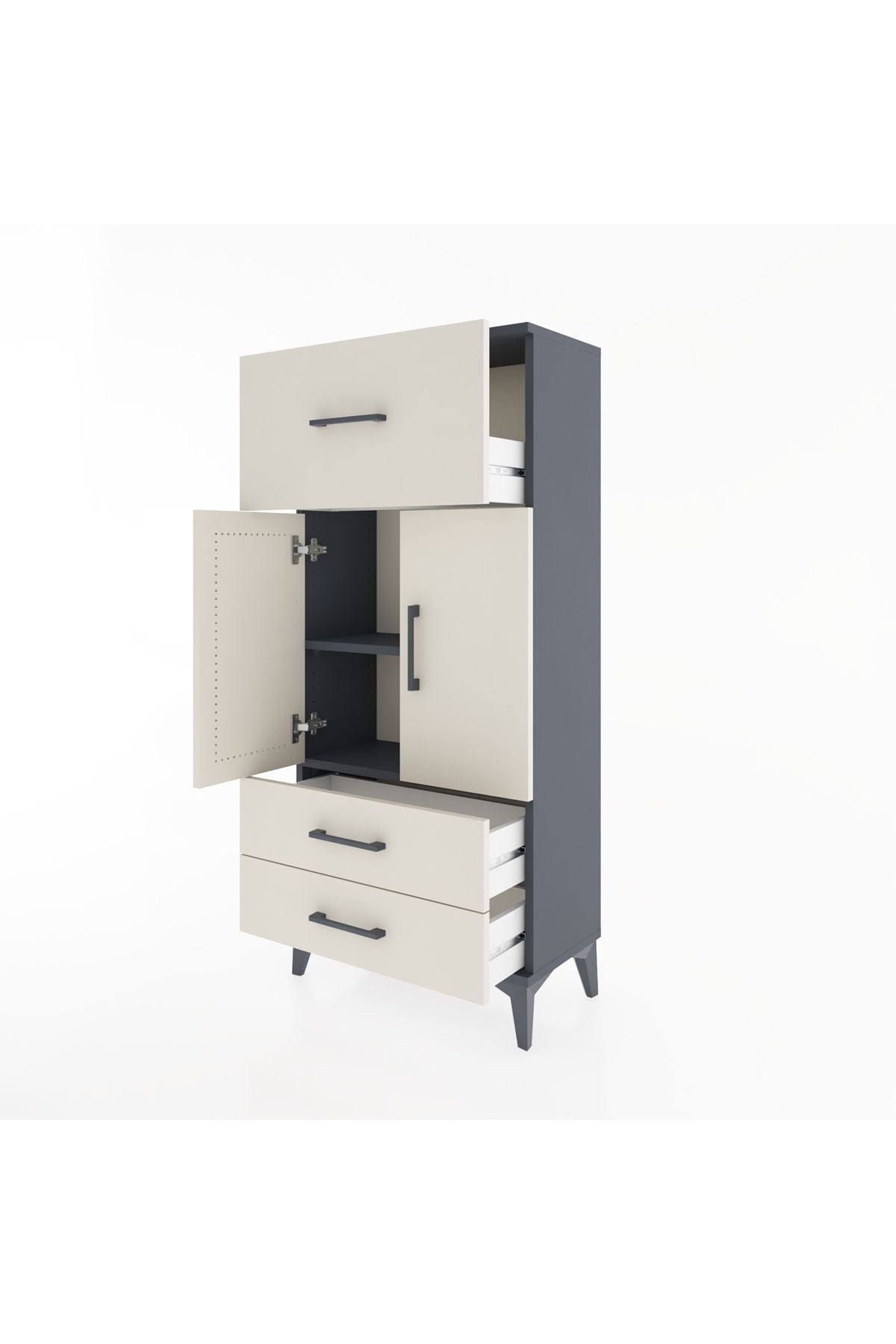 Hyperion Dolap 2 Raflı 3 Çekmeceli 2 Kapaklı 60x44x134 Antrasit-Aytaşı