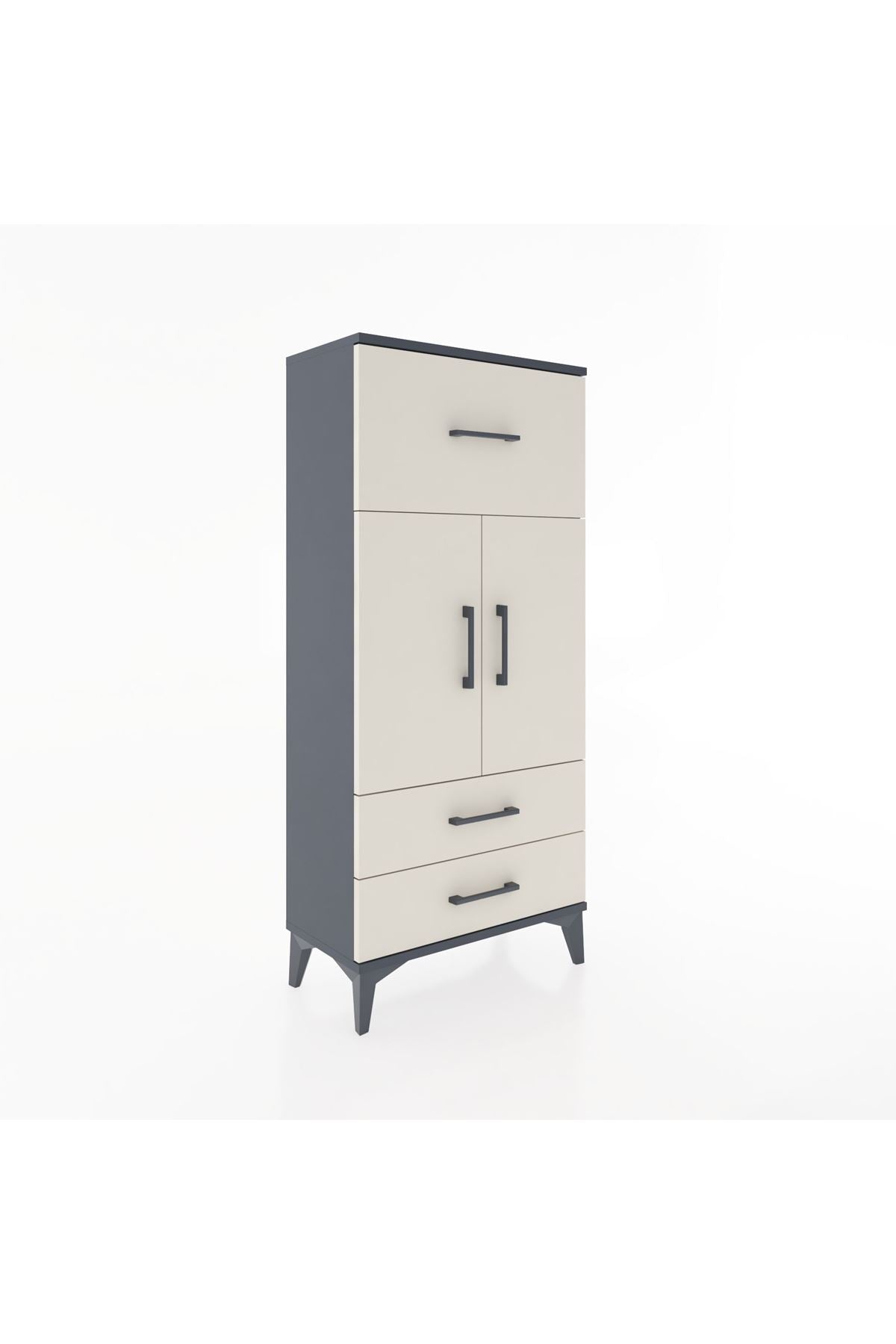 Hyperion Dolap 2 Raflı 3 Çekmeceli 2 Kapaklı 60x44x134 Antrasit-Aytaşı