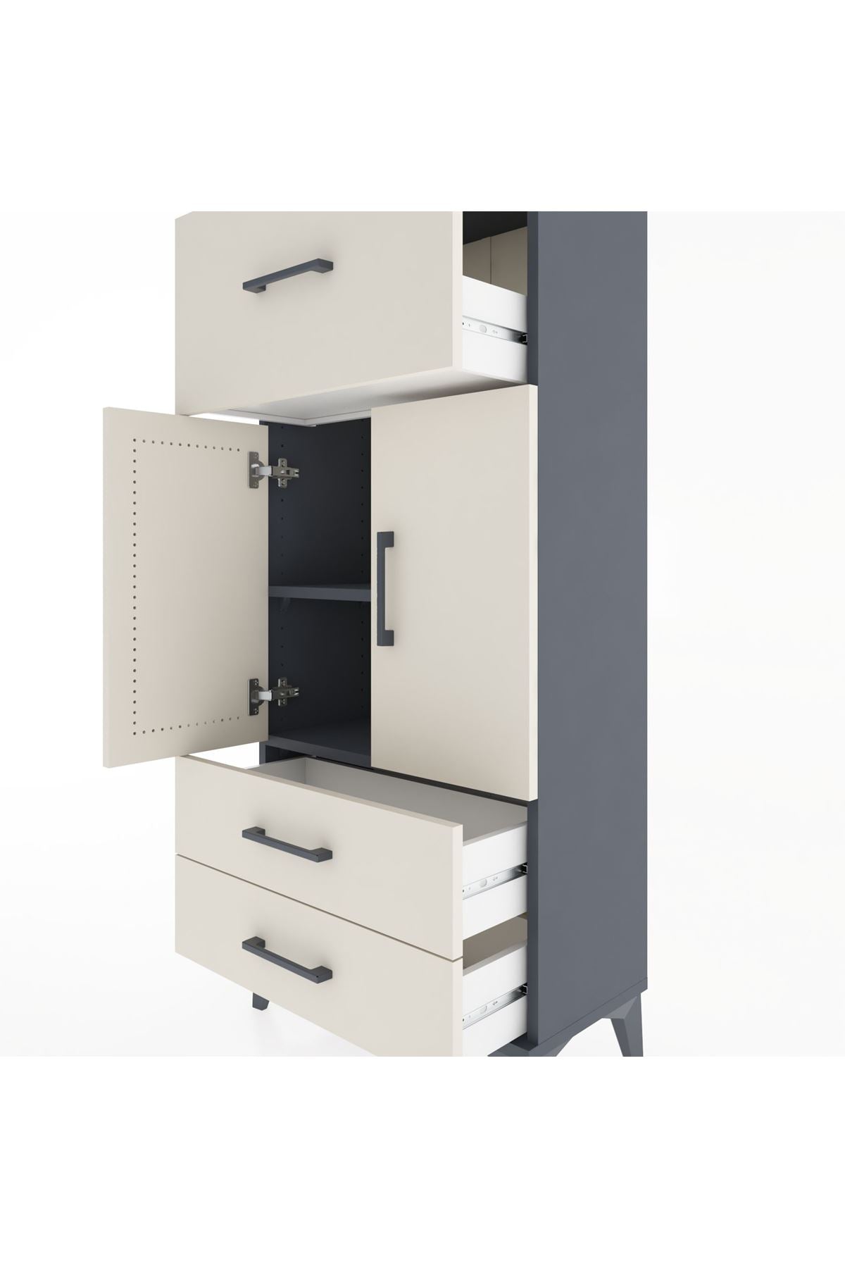 Hyperion Dolap 2 Raflı 3 Çekmeceli 2 Kapaklı 60x44x134 Antrasit-Aytaşı