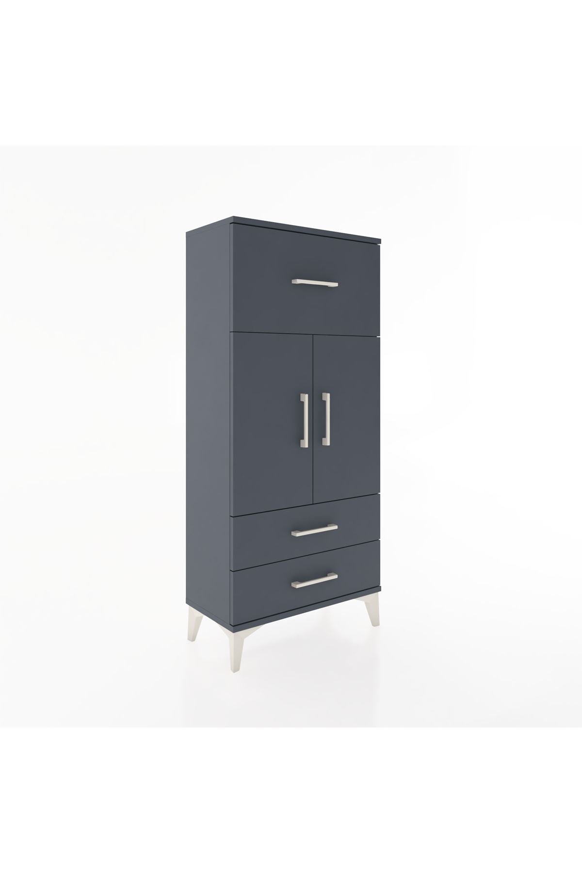 Hyperion Dolap 2 Raflı 3 Çekmeceli 2 Kapaklı 60x44x134 Antrasit-Antrasit