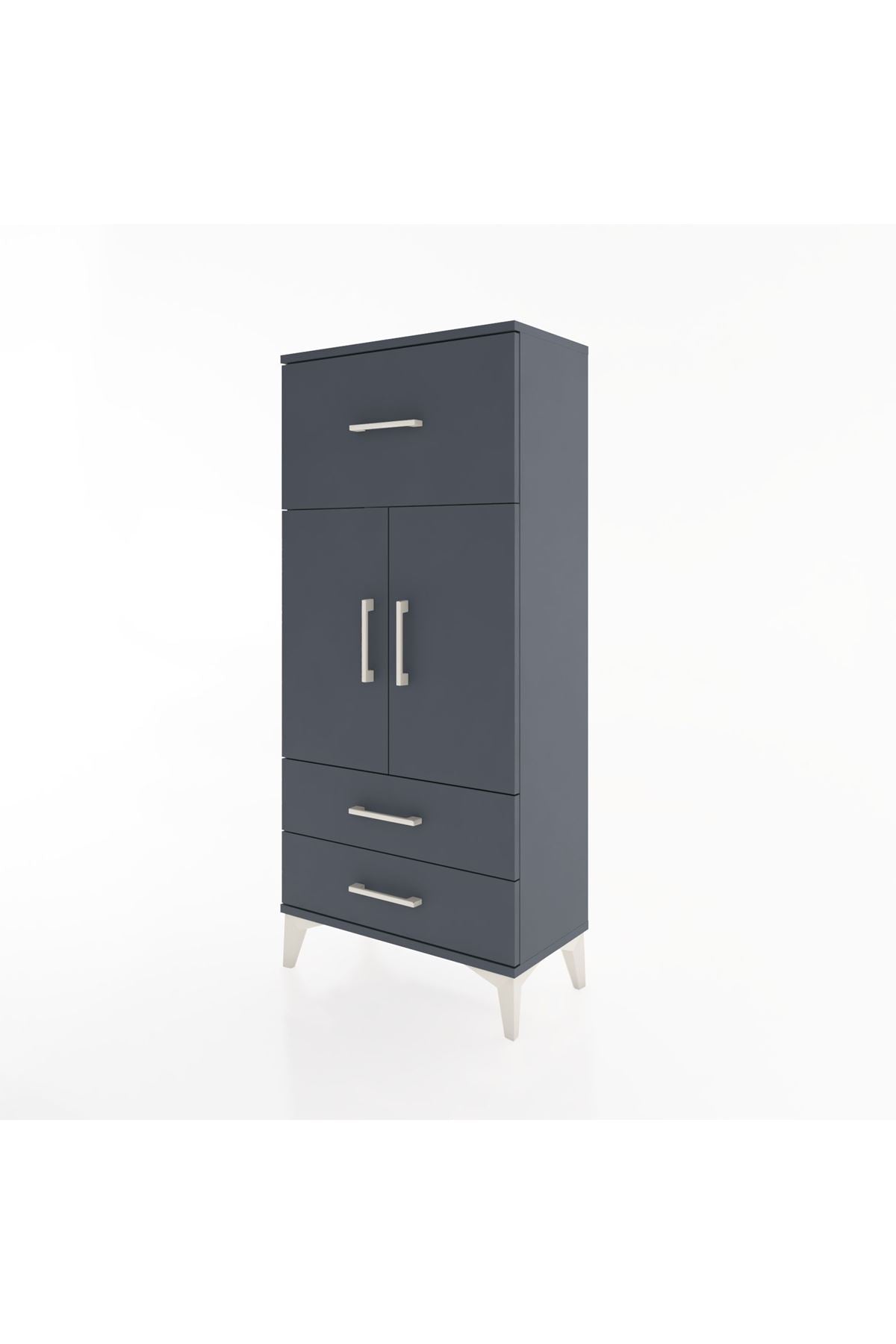 Hyperion Dolap 2 Raflı 3 Çekmeceli 2 Kapaklı 60x44x134 Antrasit-Antrasit