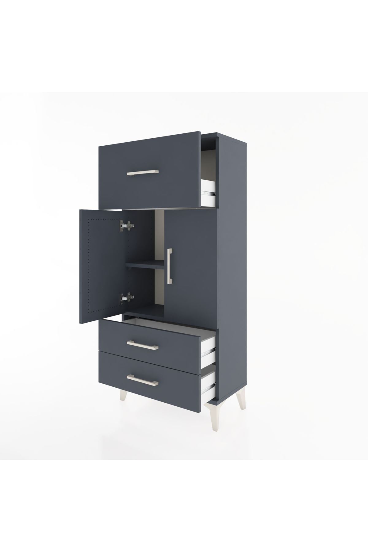 Hyperion Dolap 2 Raflı 3 Çekmeceli 2 Kapaklı 60x44x134 Antrasit-Antrasit