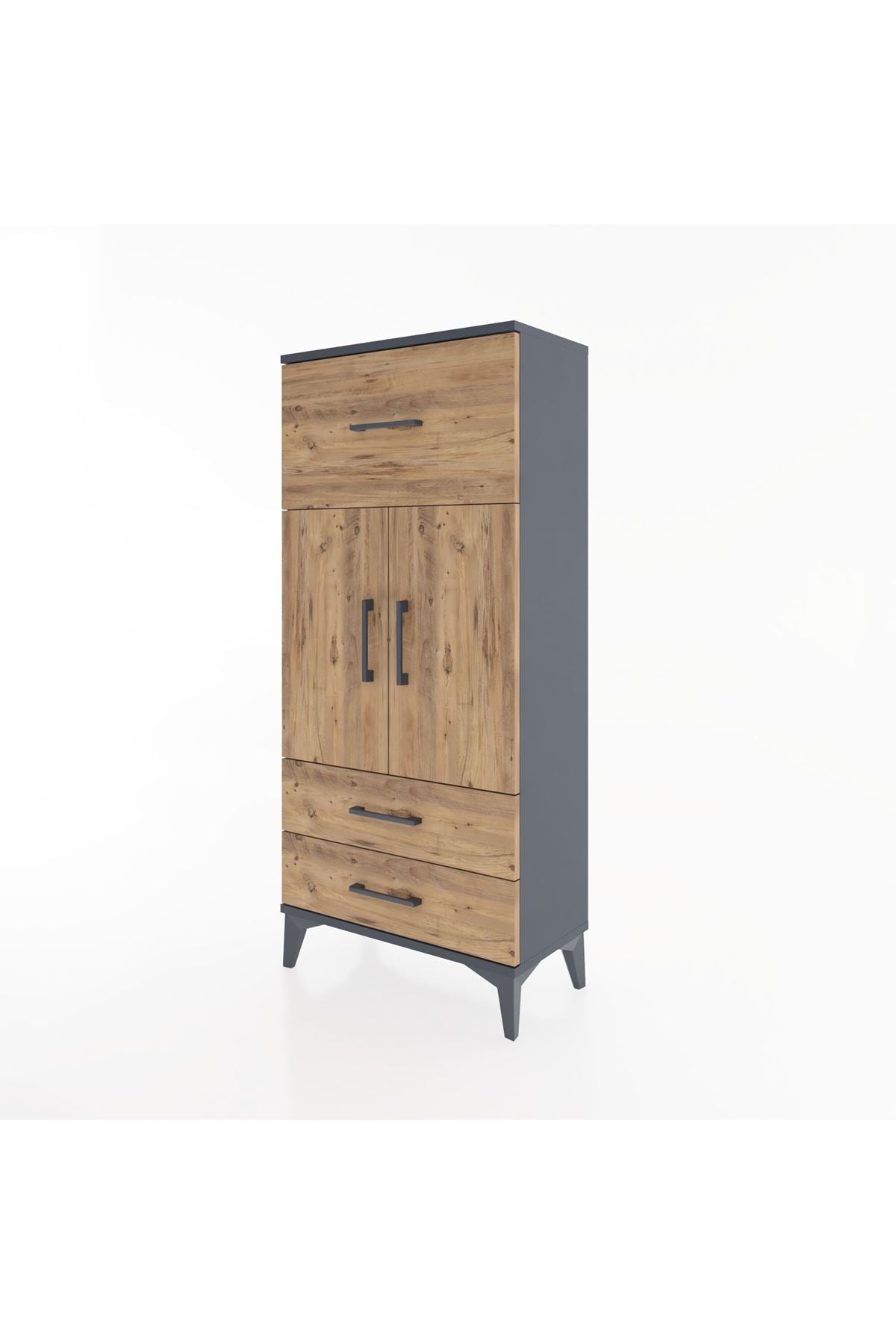 Hyperion Dolap 2 Raflı 3 Çekmeceli 2 Kapaklı 60x44x134 Antrasit-Çam