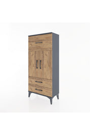 Hyperion Dolap 2 Raflı 3 Çekmeceli 2 Kapaklı 60x44x134 Antrasit-Çam