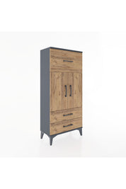 Hyperion Dolap 2 Raflı 3 Çekmeceli 2 Kapaklı 60x44x134 Antrasit-Çam