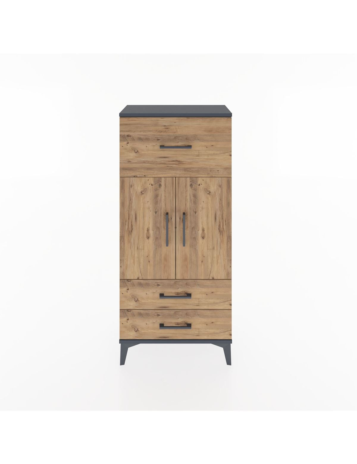 Hyperion Dolap 2 Raflı 3 Çekmeceli 2 Kapaklı 60x44x134 Antrasit-Çam