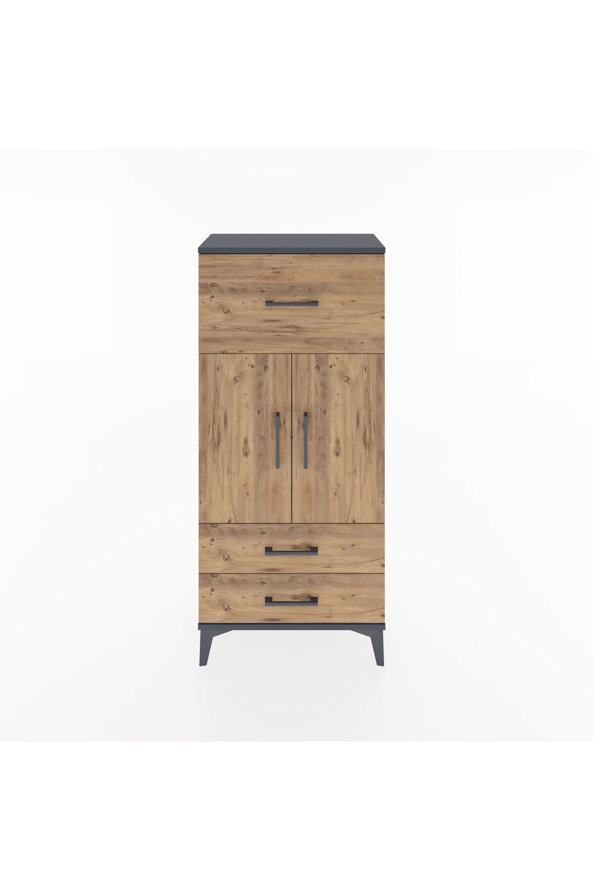 Hyperion Dolap 2 Raflı 3 Çekmeceli 2 Kapaklı 60x44x134 Antrasit-Çam