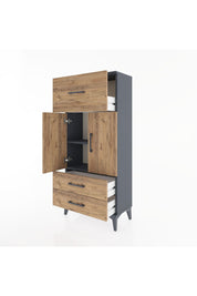 Hyperion Dolap 2 Raflı 3 Çekmeceli 2 Kapaklı 60x44x134 Antrasit-Çam