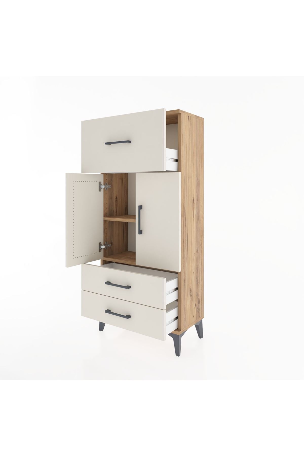 Hyperion Dolap 2 Raflı 3 Çekmeceli 2 Kapaklı 60x44x134 Çam-Aytaşı