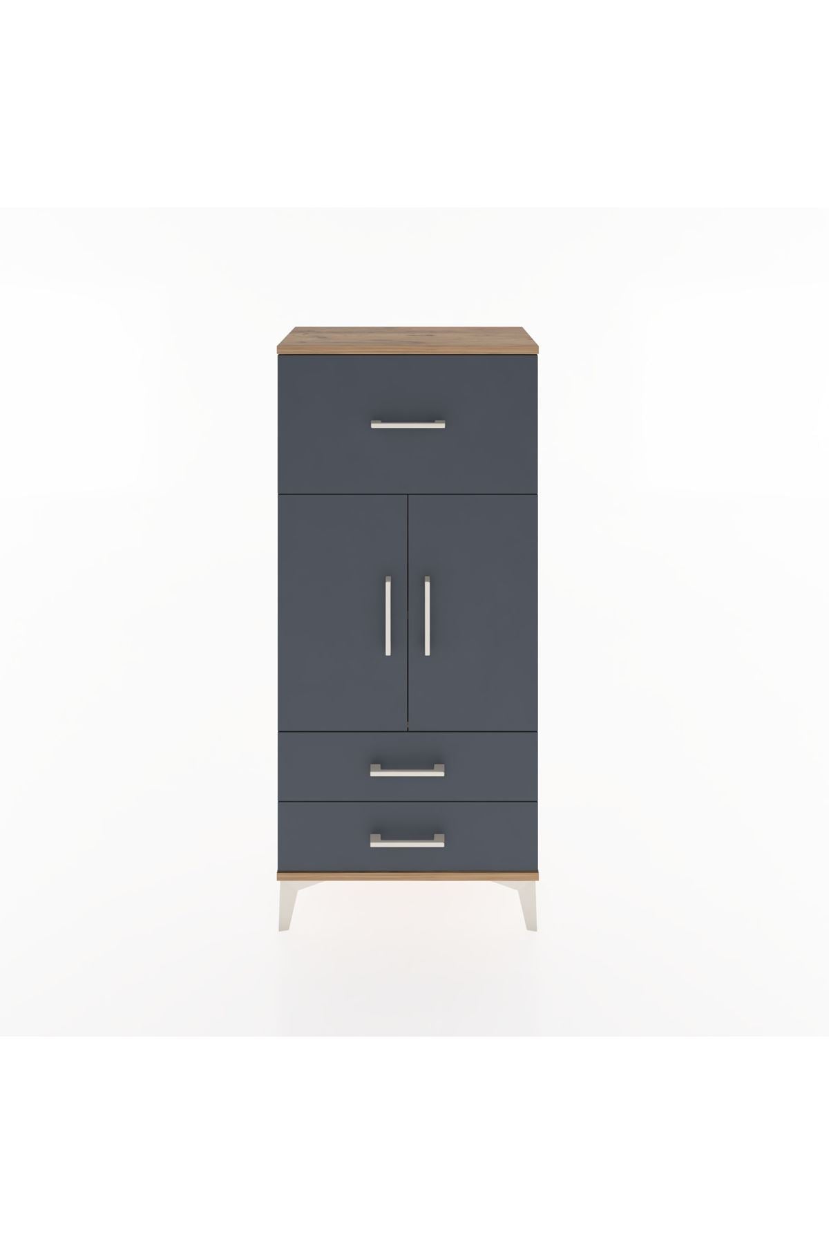 Hyperion Dolap 2 Raflı 3 Çekmeceli 2 Kapaklı 60x44x134 Çam-Antrasit