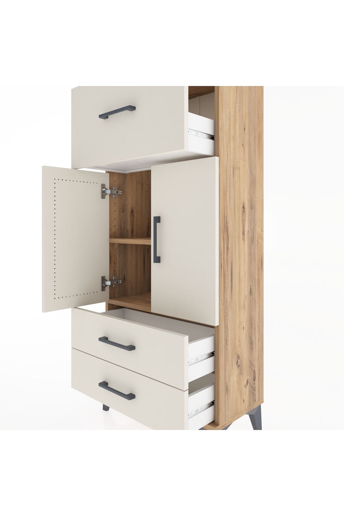 Hyperion Dolap 2 Raflı 3 Çekmeceli 2 Kapaklı 60x44x134 Çam-Aytaşı