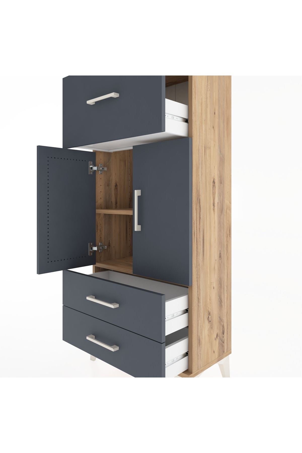 Hyperion Dolap 2 Raflı 3 Çekmeceli 2 Kapaklı 60x44x134 Çam-Antrasit