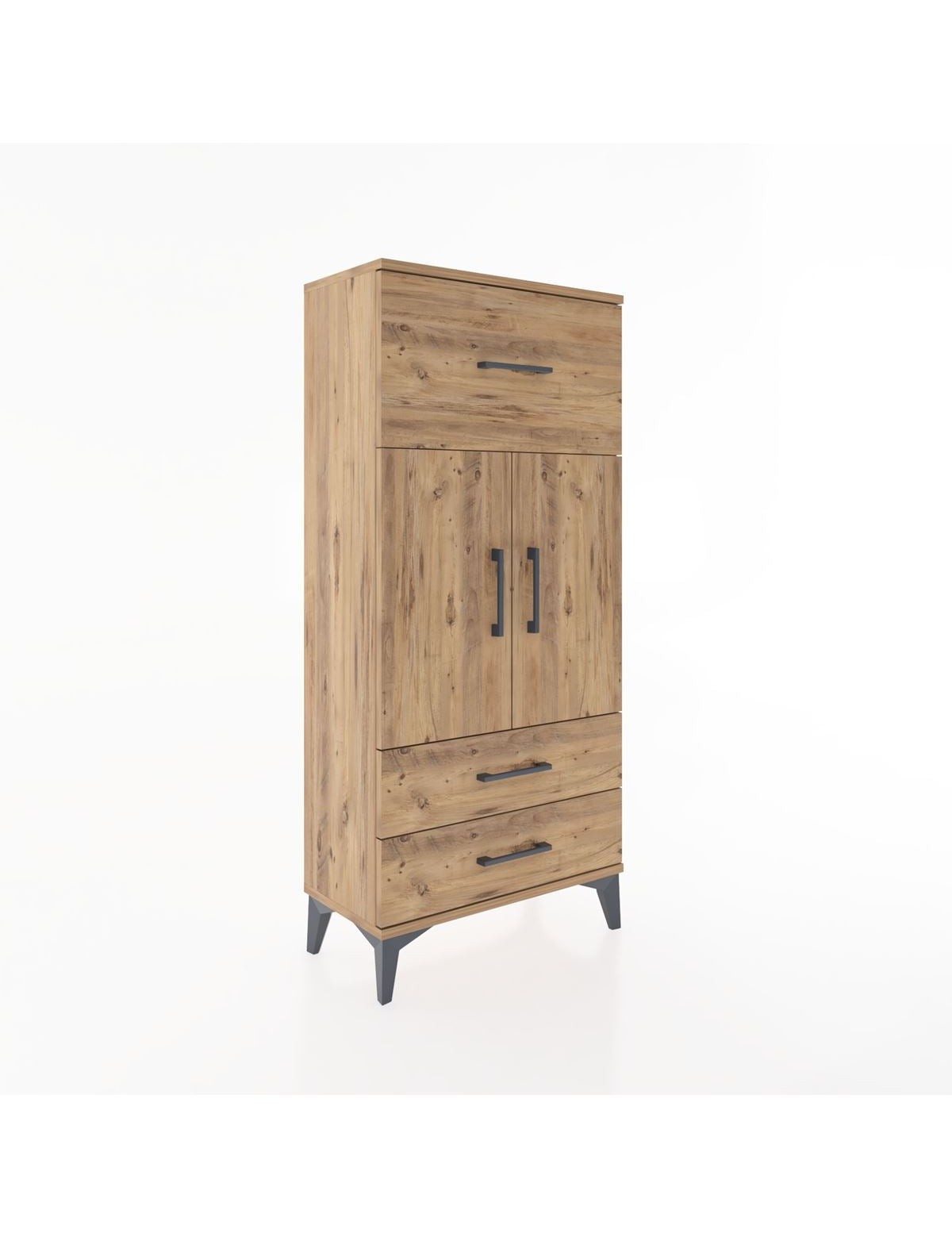 Hyperion Dolap 2 Raflı 3 Çekmeceli 2 Kapaklı 60x44x134 Çam-Çam