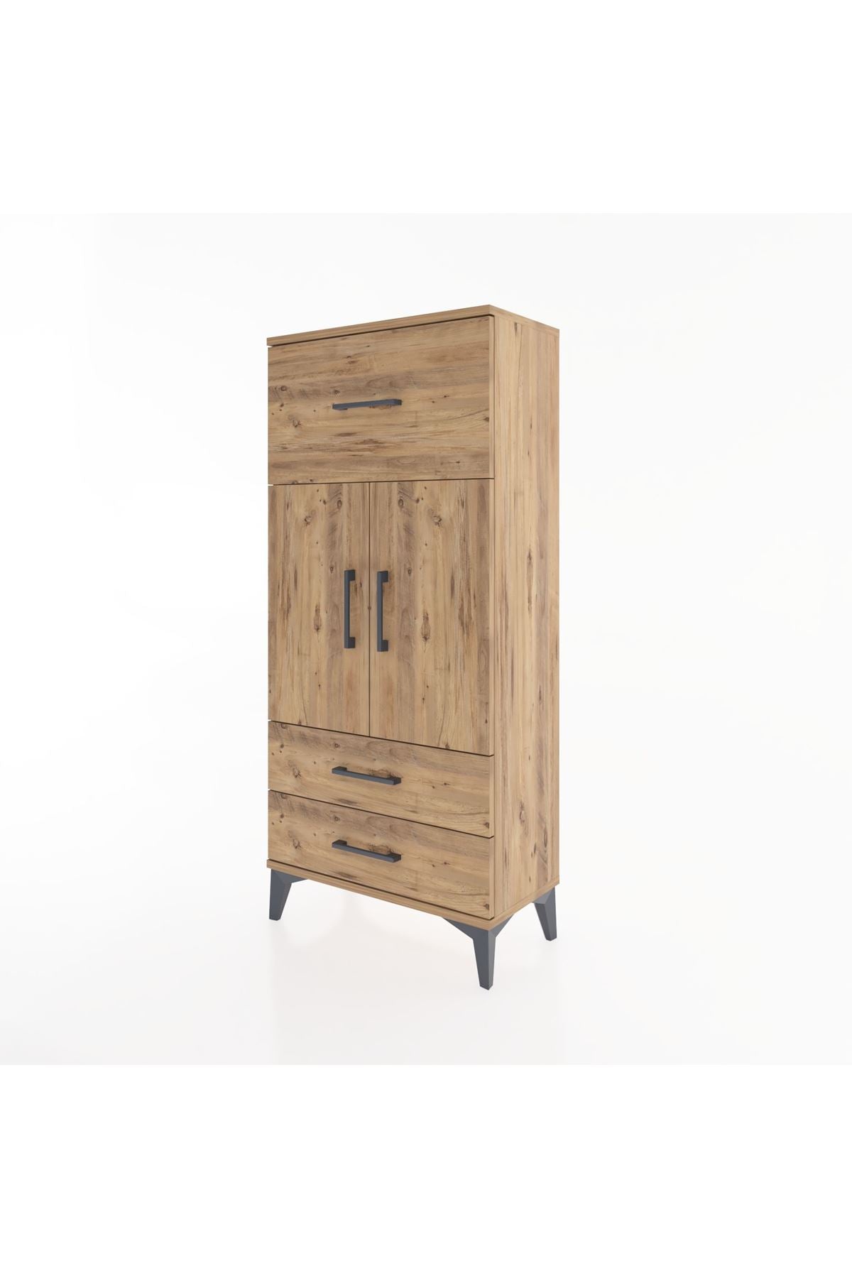 Hyperion Dolap 2 Raflı 3 Çekmeceli 2 Kapaklı 60x44x134 Çam-Çam