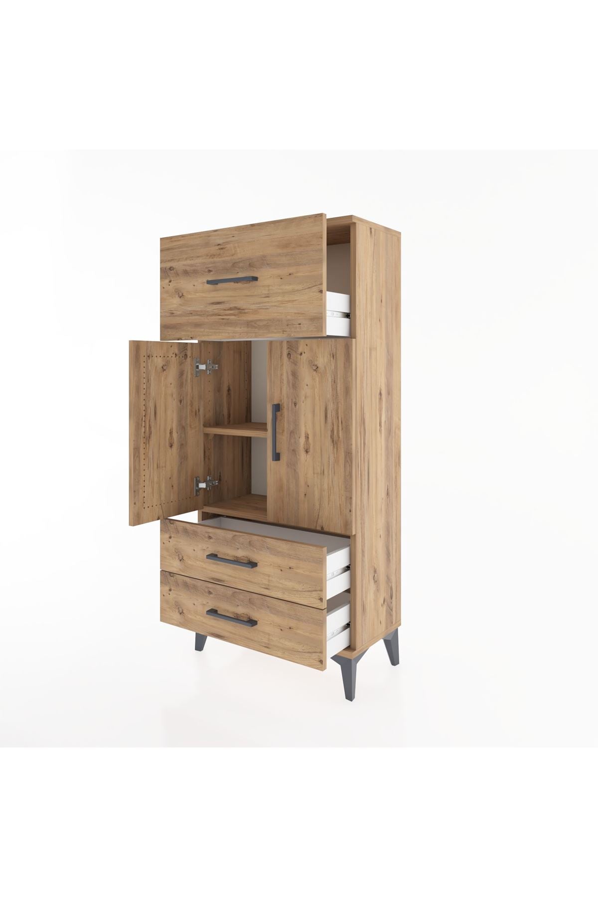 Hyperion Dolap 2 Raflı 3 Çekmeceli 2 Kapaklı 60x44x134 Çam-Çam