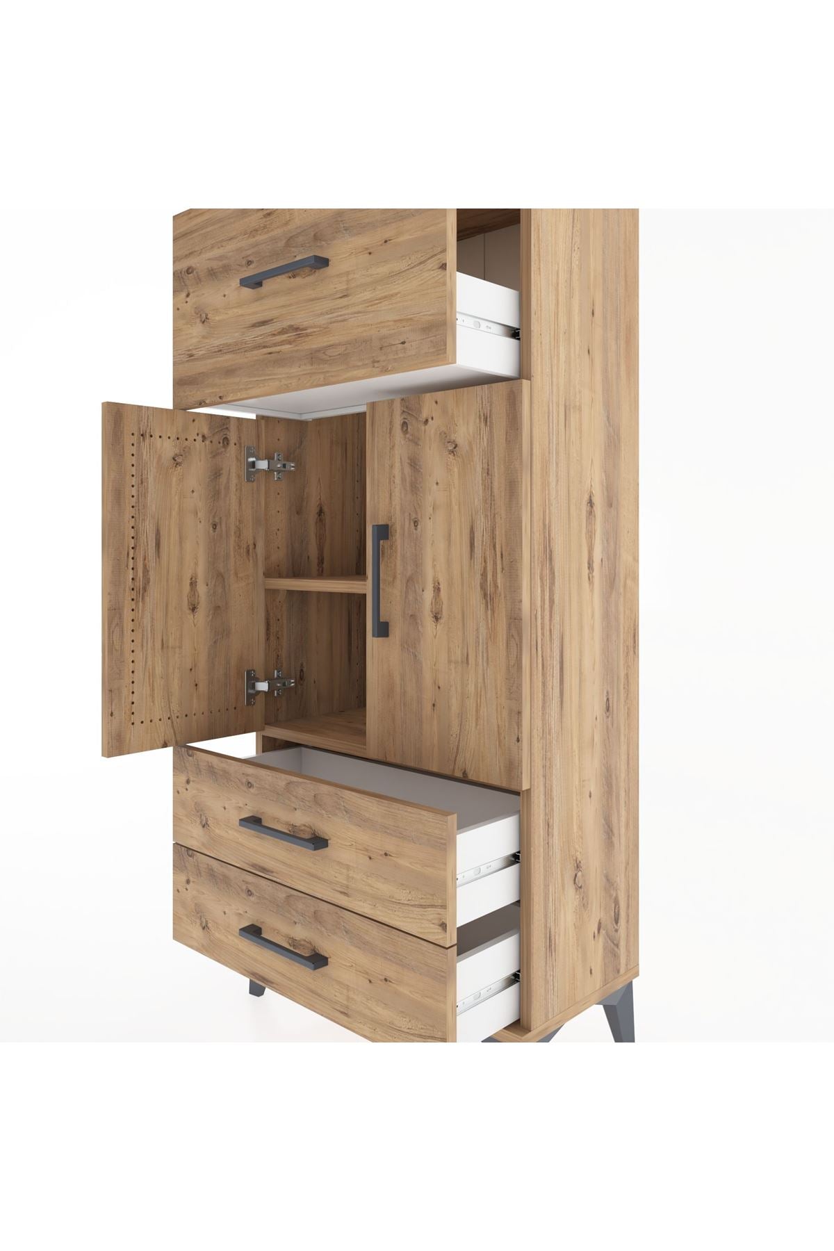 Hyperion Dolap 2 Raflı 3 Çekmeceli 2 Kapaklı 60x44x134 Çam-Çam