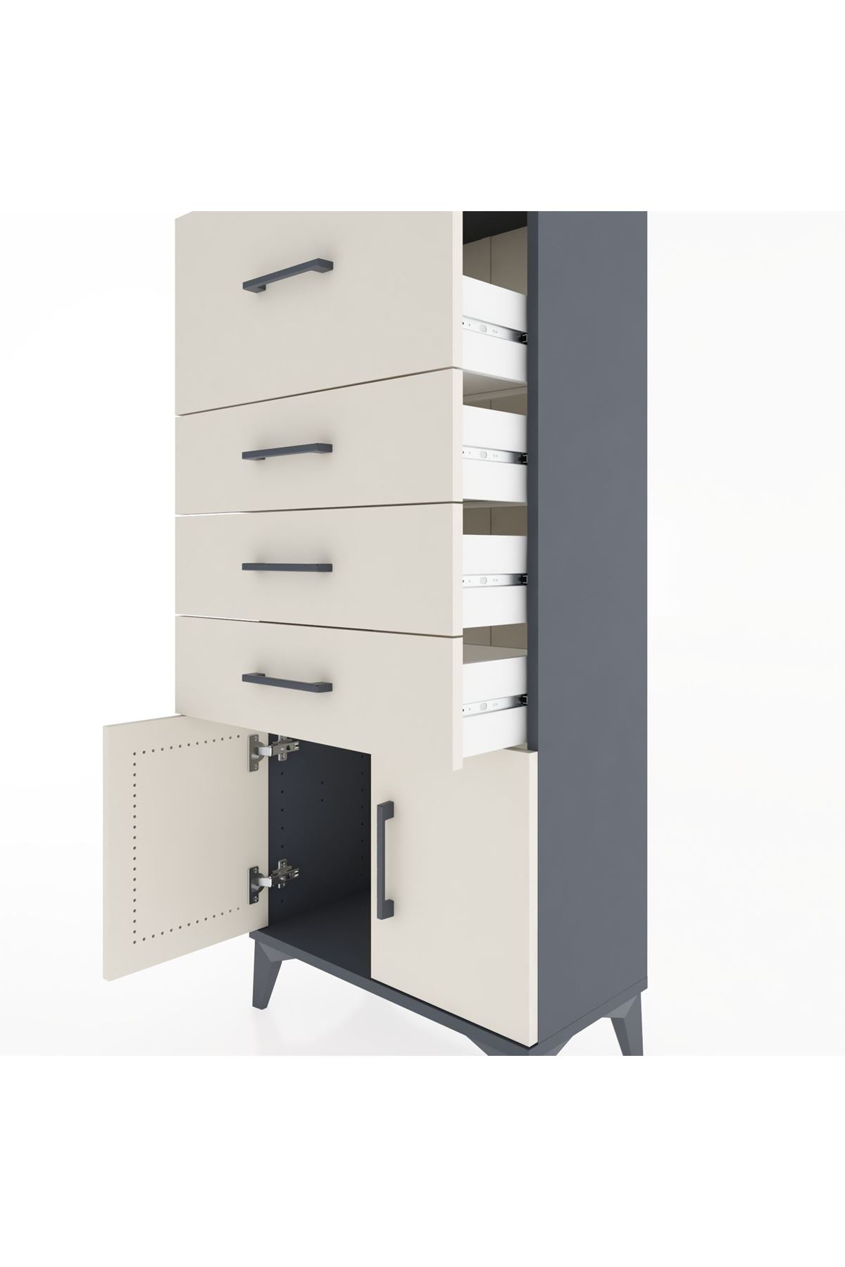 Hyperion Dolap 4 Çekmeceli 2 Kapaklı 60x44x134 Antrasit-Aytaşı