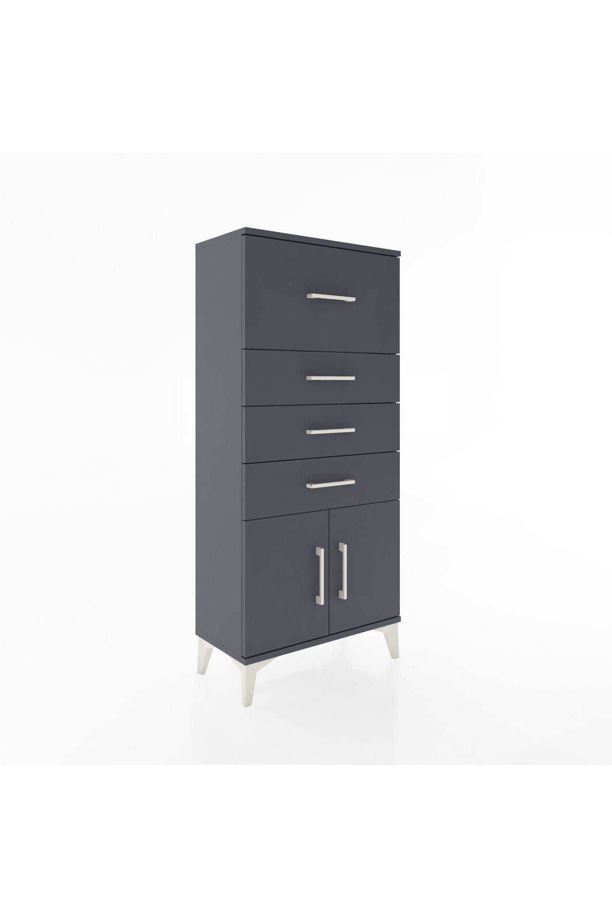 Hyperion Dolap 4 Çekmeceli 2 Kapaklı 60x44x134 Antrasit-Antrasit