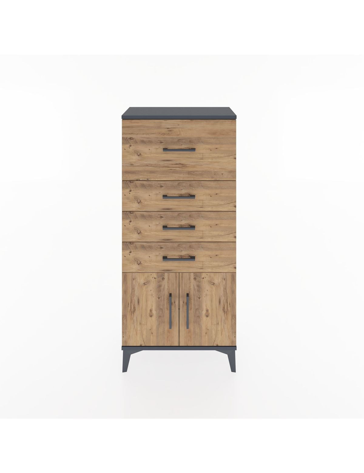 Hyperion Dolap 4 Çekmeceli 2 Kapaklı 60x44x134 Antrasit-Çam