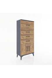 Hyperion Dolap 4 Çekmeceli 2 Kapaklı 60x44x134 Antrasit-Çam