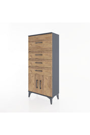 Hyperion Dolap 4 Çekmeceli 2 Kapaklı 60x44x134 Antrasit-Çam