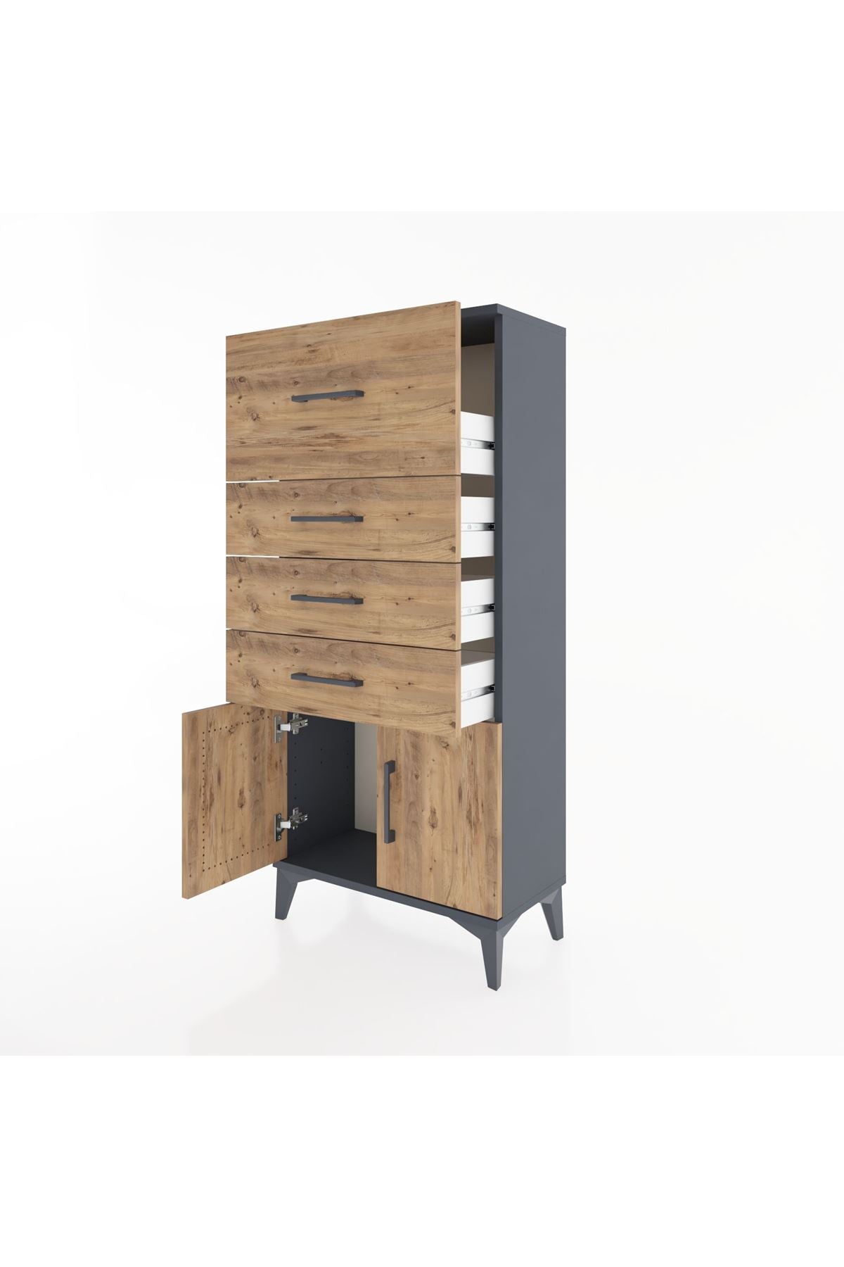 Hyperion Dolap 4 Çekmeceli 2 Kapaklı 60x44x134 Antrasit-Çam