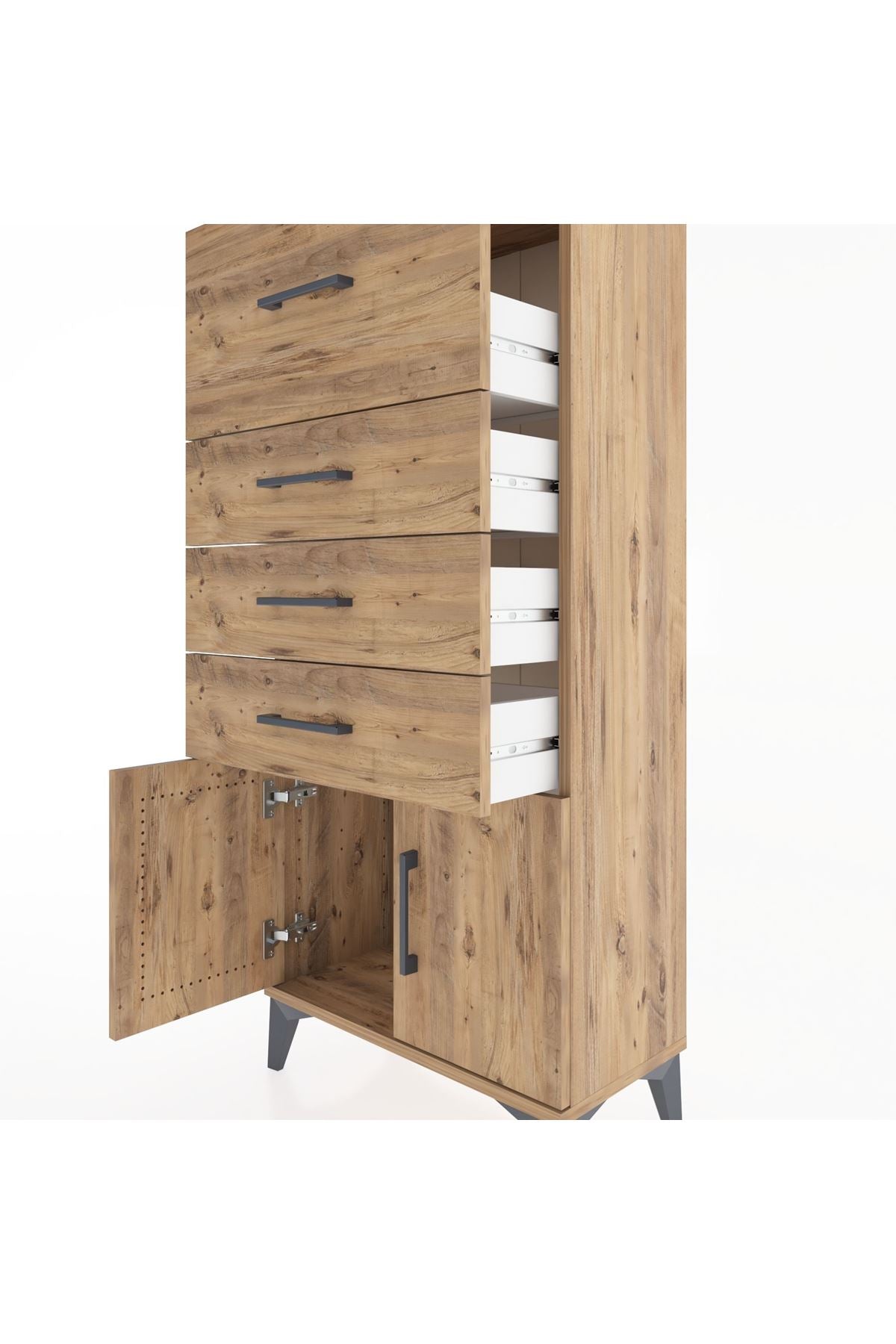 Hyperion Dolap 4 Çekmeceli 2 Kapaklı 60x44x134 Çam-Çam