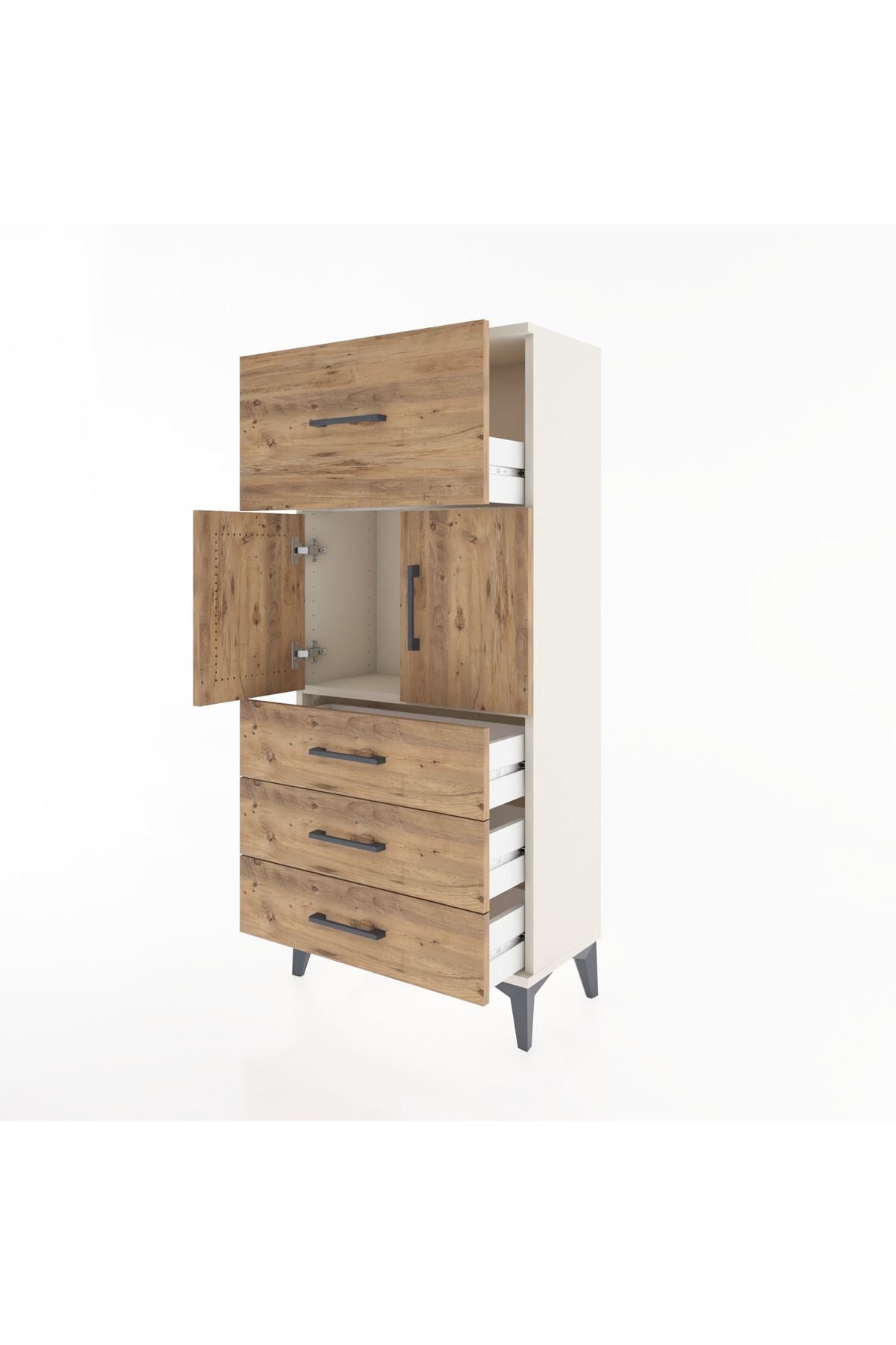 Hyperion Dolap Tek Raflı 4 Çekmeceli 2 Kapaklı 60x44x134 - S50M081V3B