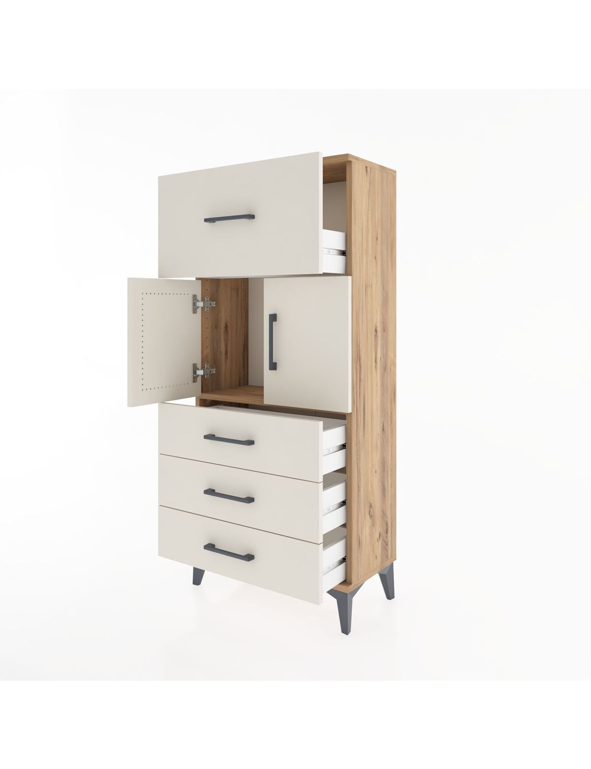 Hyperion Dolap Tek Raflı 4 Çekmeceli 2 Kapaklı 60x44x134 - S50M081V7B