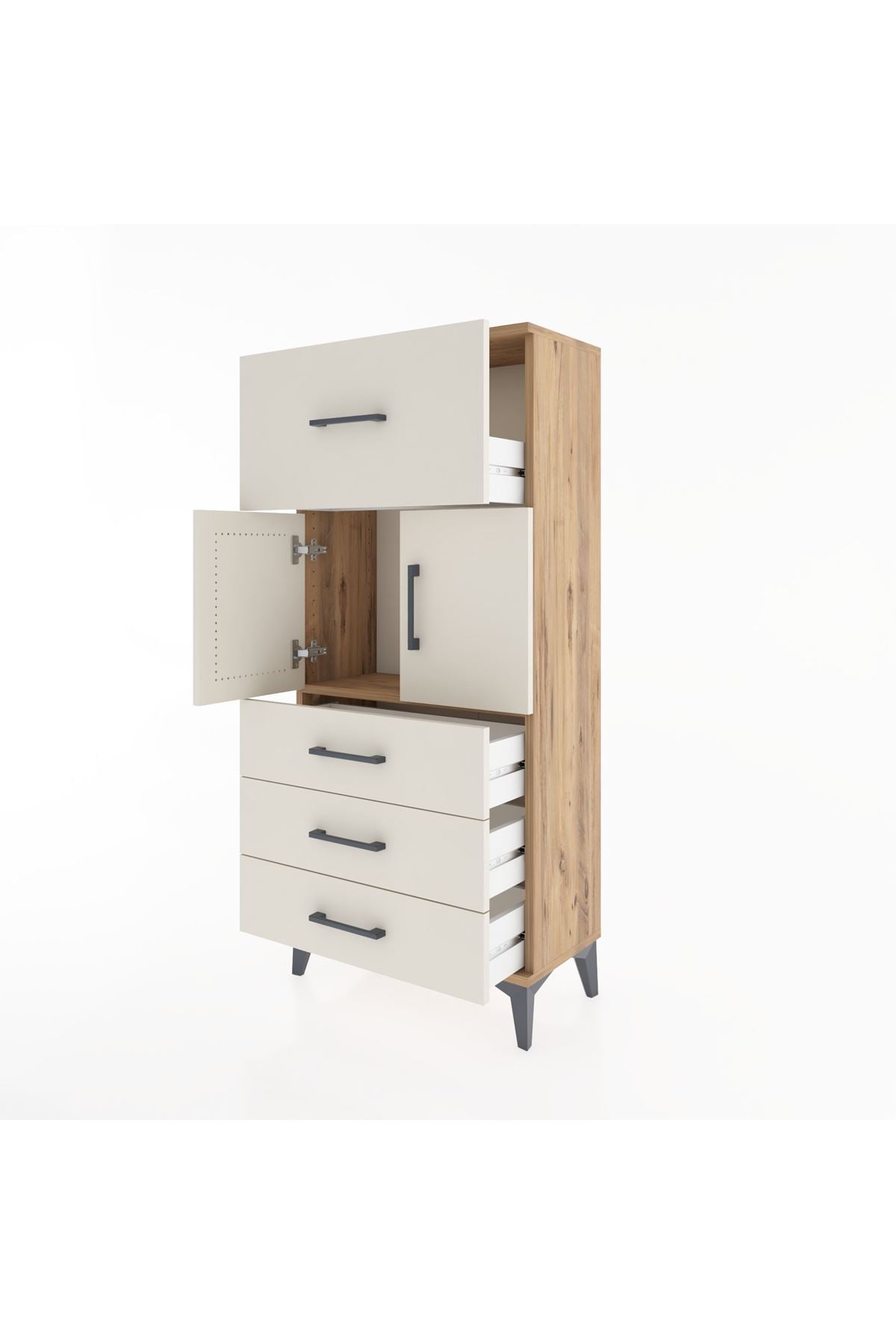 Hyperion Dolap Tek Raflı 4 Çekmeceli 2 Kapaklı 60x44x134 - S50M081V7B