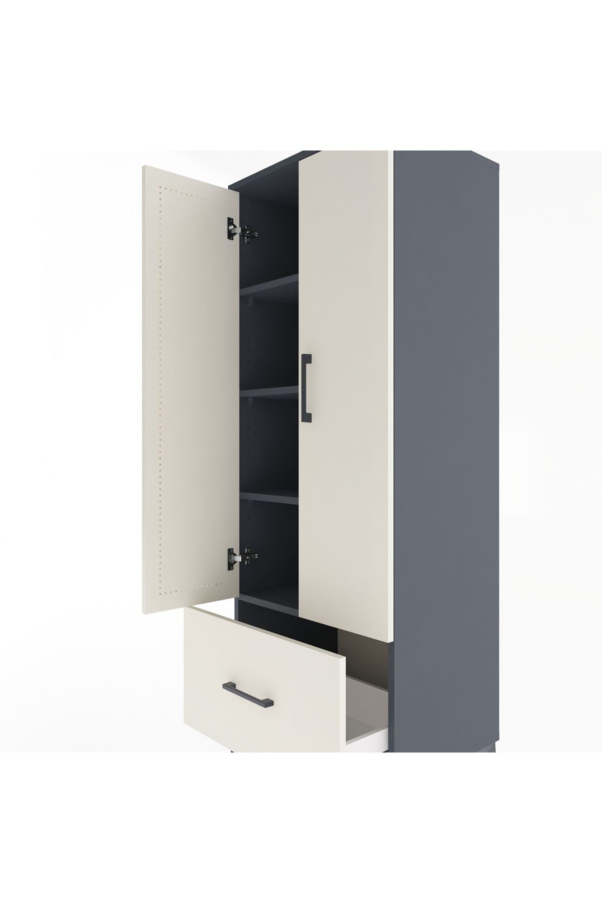 Hyperion Dolap 4 Raflı Tek Çekmeceli 2 Kapaklı 60x44x163 Antrasit-Aytaşı
