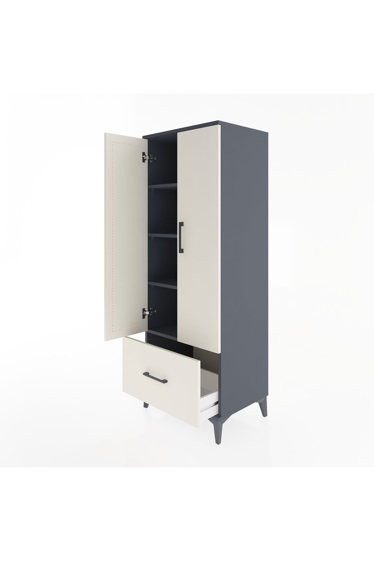 Hyperion Dolap 4 Raflı Tek Çekmeceli 2 Kapaklı 60x44x163 Antrasit-Aytaşı