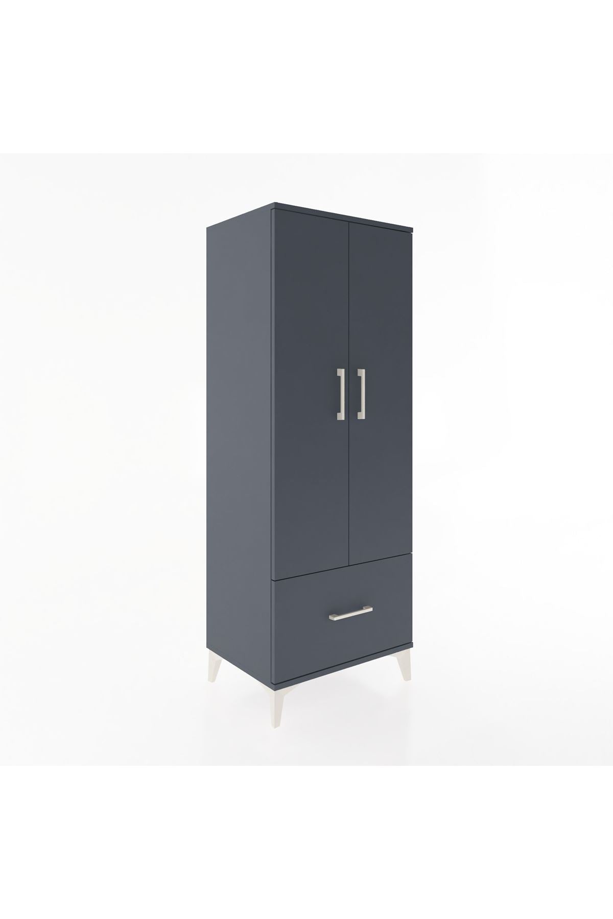 Hyperion Dolap 4 Raflı Tek Çekmeceli 2 Kapaklı 60x44x163 Antrasit-Antrasit