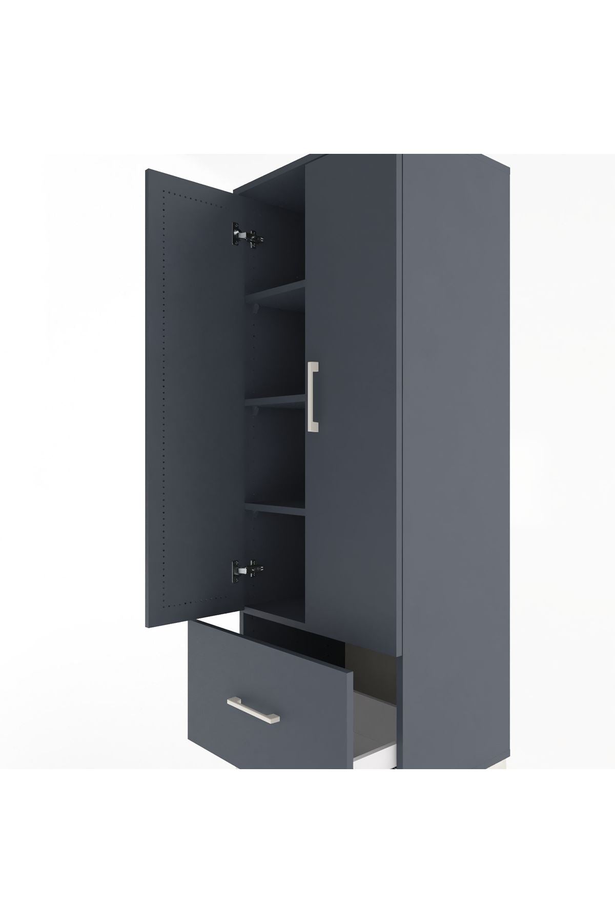 Hyperion Dolap 4 Raflı Tek Çekmeceli 2 Kapaklı 60x44x163 Antrasit-Antrasit