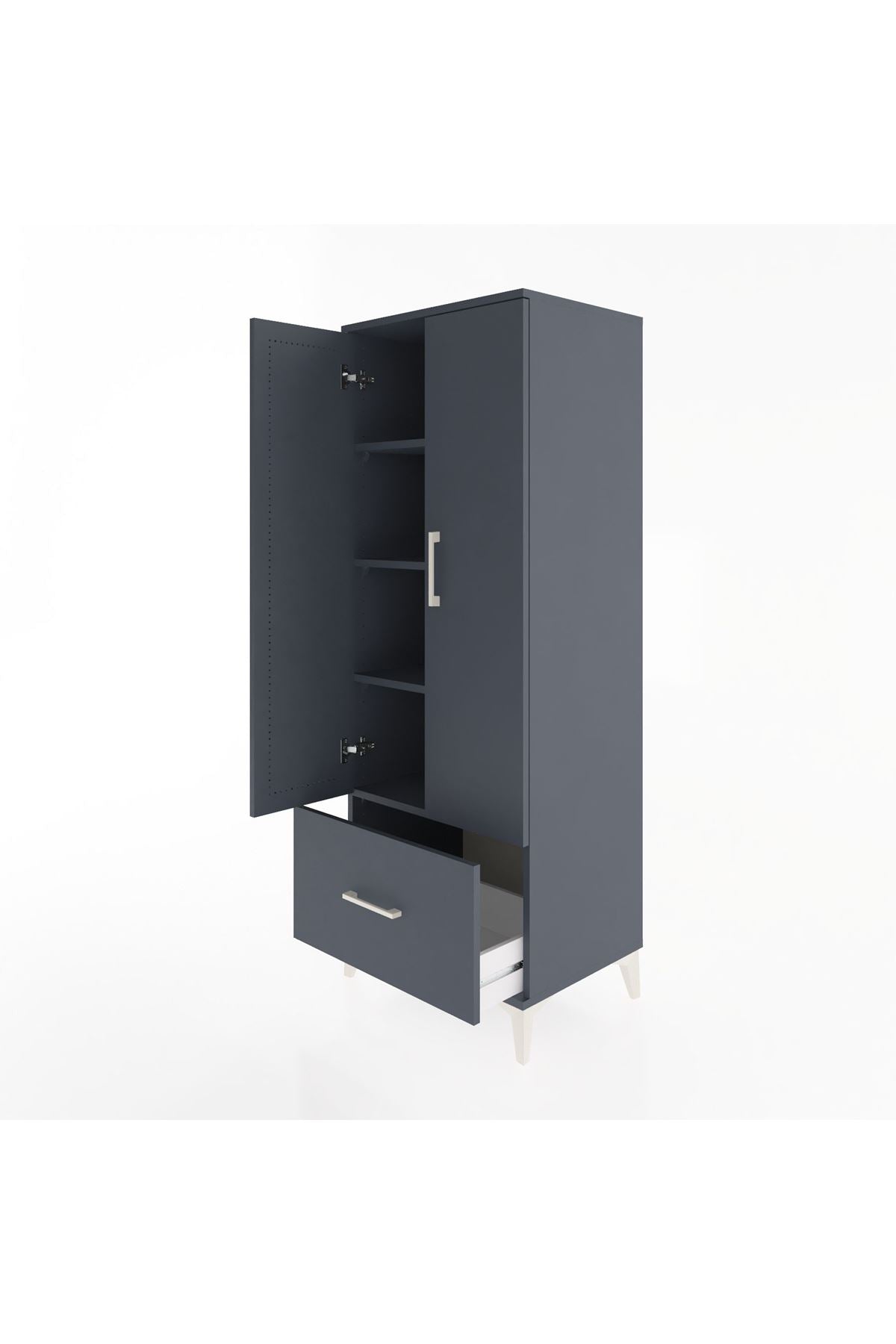 Hyperion Dolap 4 Raflı Tek Çekmeceli 2 Kapaklı 60x44x163 Antrasit-Antrasit