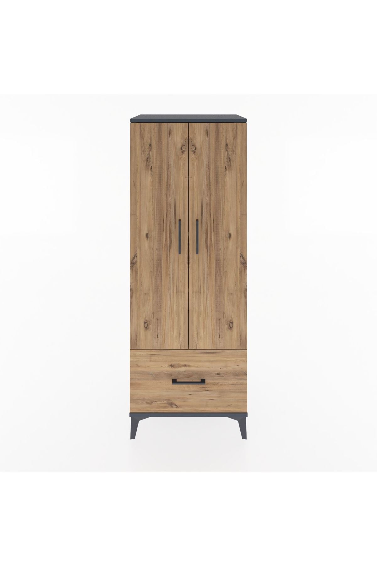 Hyperion Dolap 4 Raflı Tek Çekmeceli 2 Kapaklı 60x44x163 Antrasit-Çam