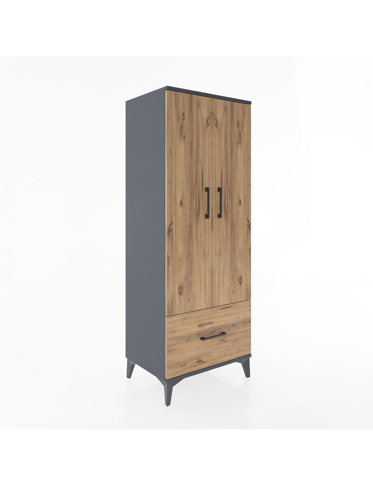 Hyperion Dolap 4 Raflı Tek Çekmeceli 2 Kapaklı 60x44x163 Antrasit-Çam