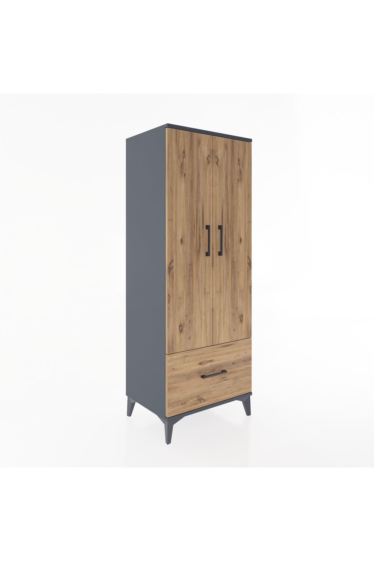 Hyperion Dolap 4 Raflı Tek Çekmeceli 2 Kapaklı 60x44x163 Antrasit-Çam